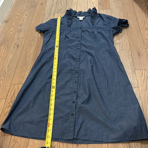 Millennium Dress Blue Empire Neck Ruffled Button Down Sz Large Short Sleeve Mini - Picture 6 of 6